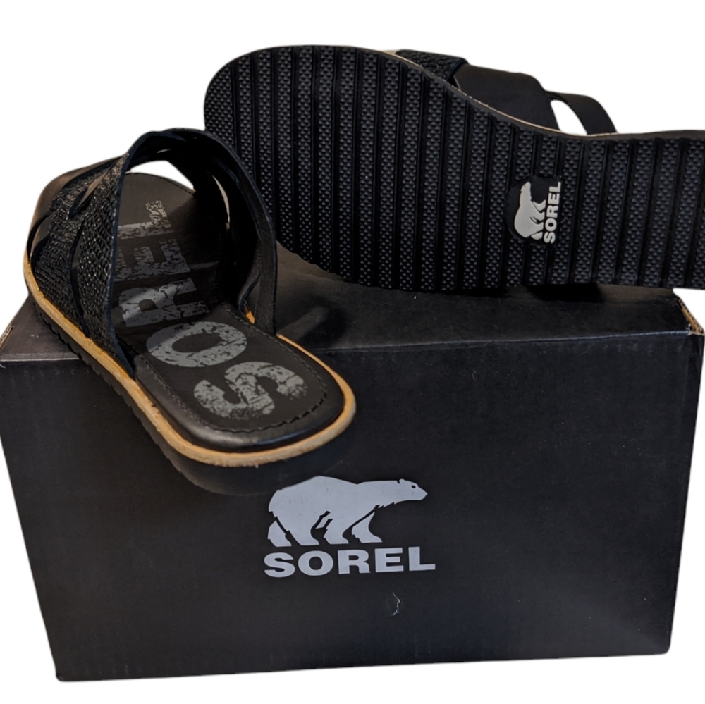 NEW Sorel Ella Slide Black Sandals 8.5 Summer Vacation Caribbean Cruise Shoes